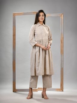 Angoshobha - Silk Grey Cotton Bengal Handwoven Kurta (Set of 2)