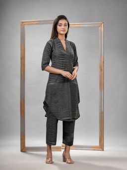 Angoshobha - Grey Cotton Bengal Handwoven Kurta (Set of 2)