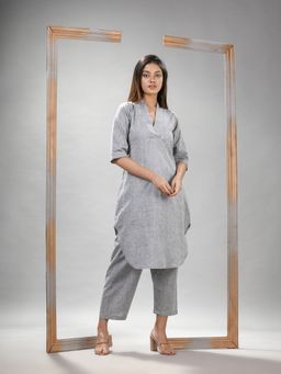 Angoshobha - Silver Cotton Bengal Handwoven Kurta (Set of 2)