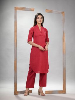 Angoshobha - Red Cotton Bengal Handwoven Kurta (Set of 2)
