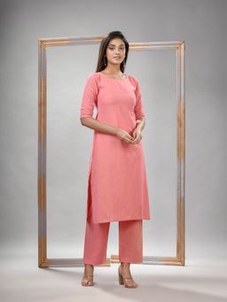 Angoshobha - Peach Cotton Bengal Handwoven Kurta (Set of 2)