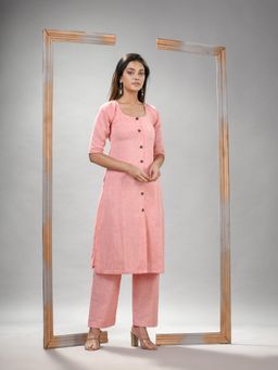 Angoshobha - Peach Cotton Bengal Handwoven Kurta (Set of 2)