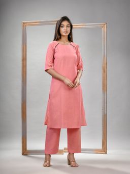 Angoshobha - Peach Pink Cotton Bengal Handwoven Kurta (Set of 2)