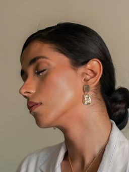 Dhwani Bansal - Classic & Minimal Zuri Drops In Gold Plated Texture Brass & Gold Dipped Baroque Pearls