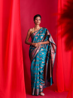 Beatitude - Teal Woven Banarasi Saree with Unstitched Blouse