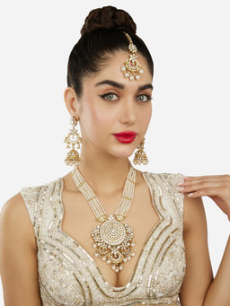 Zaveri Pearls - Gold Tone Kundan Multistrand Necklace Earrings Maangtikka