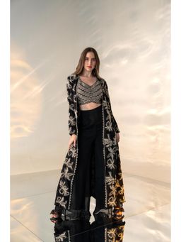 Rizabella - Black Embroidered Jacket with Blouse and Palazzo