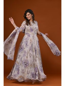 Rizabella - Lavender Noor Cascade Anarkali with Pant & Dupatta