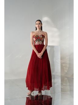 Rizabella - Women's Ruby Red Embroidered Strapless Top & Skirt