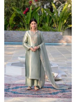 Mahee Jaipur - Sage Green Thread Embroidery Kurta with Pant & Dupatta