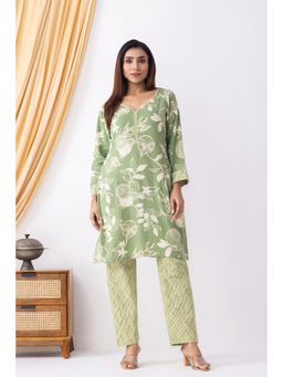 Thee Modern Roots - Lush Lime Green Floral Print Kurti and Pant