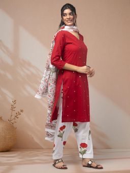 LABEL MAE - Red Mirror Work Kurta with Salwar and Dupatta