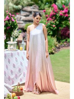 Rizabella - Ombre One Shoulder Pleated Maxi Dress