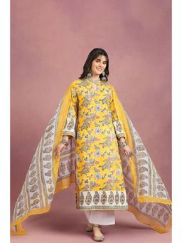 TAHILIYA - Yellow-Pink Sanganeri Hand Block Printed Kota Doria Dupatta