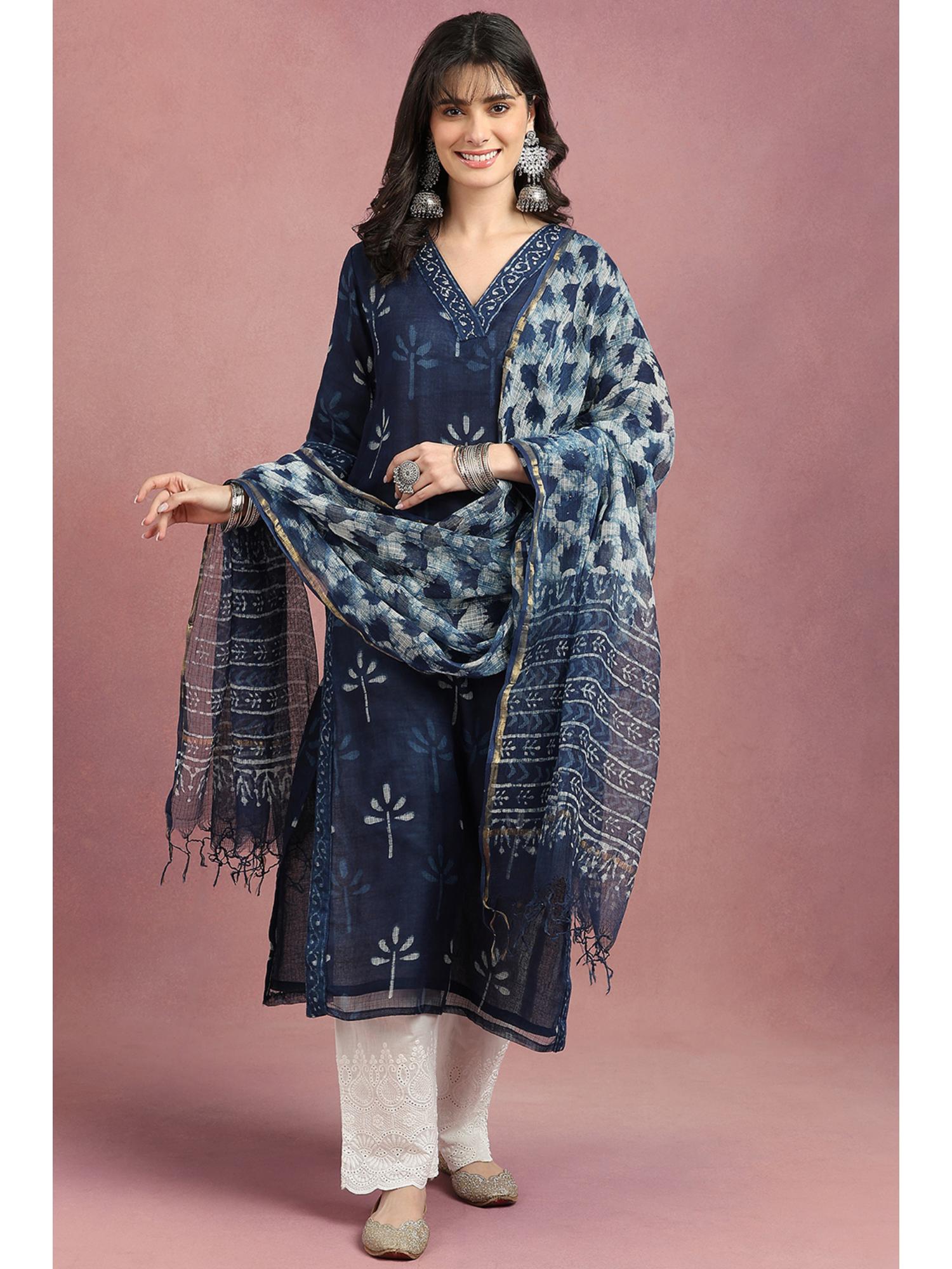 tahiliya Blue Daboo Hand Block Printed Kota Doria Dupatta-picture-12