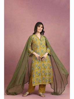 TAHILIYA - Green Sanganeri Hand Block Printed Kota Doria Dupatta