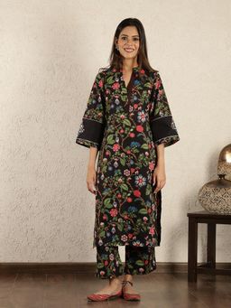 Spring Soul - Black Embroidered Floral Print Co-Ord Set