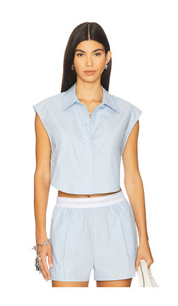Alexander Wang - Cropped Button Down Sleeveless Shirt With Necklace