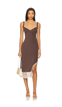 Free People - x Intimately FP Party Crasher Midi Slip Dress In Mushroom & Double Espresso