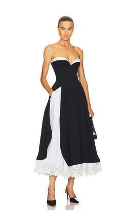 Helsa - The Finale Midi Dress With Lace & Poplin