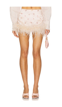 Milkwhite - Mini Skirt With Feathers