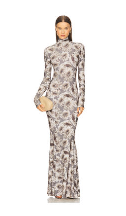 Norma Kamali - Long Sleeve Turtleneck Fishtail Gown