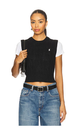 POLO RALPH LAUREN - Cable-Knit Cotton Cropped Vest