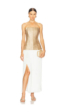 Prabal Gurung - Strapless Straight Neck Sequin Dress W/ Plisse Skirt