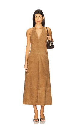 St. Agni - Suede Halter Plunge Dress