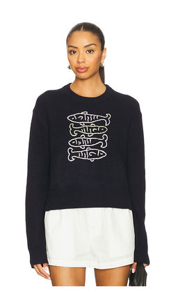 White + Warren - Cashmere Sardine Embroidered Crew Sweater