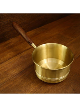 Ellementry - Arra Brass Tea Pan With Wooden Handle- Small, Non Stick and Induction Base