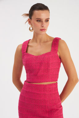 Sateen - Womens Fuchsia Textured Pattern Crop Top