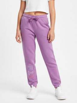 Alan Jones - Purple Cotton Blend Typography Joggers