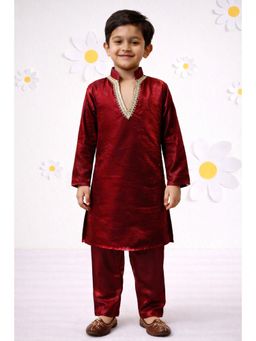 JBN Creation - Maroon Silk Blend Solid Kurta With Pyjama