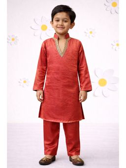 JBN Creation - Peach Silk Blend Solid Kurta With Pyjama