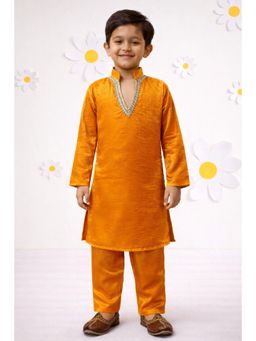 JBN Creation - Yellow Silk Blend Solid Kurta With Pyjama