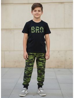 Ninos Dreams - Black Cotton Typography T-Shirt With Jogger