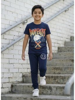 Ninos Dreams - Navy Blue Cotton Printed T-Shirt With Jogger
