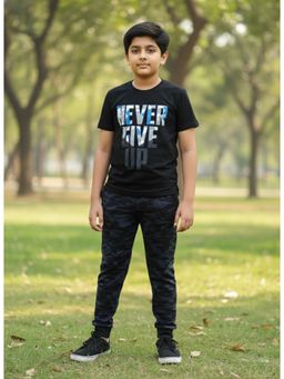 Ninos Dreams - Black Cotton Typography T-Shirt With Jogger