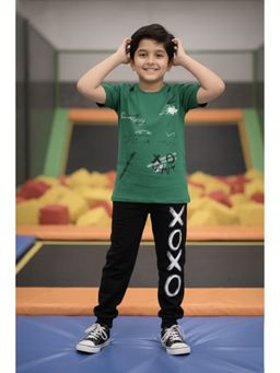 Ninos Dreams - Green Cotton Printed T-Shirt With Jogger