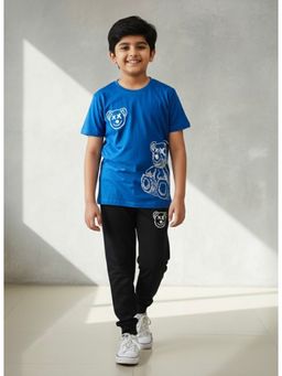 Ninos Dreams - Blue Cotton Printed T-Shirt With Jogger