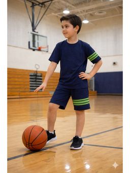 Ninos Dreams - Navy Blue Cotton Typography T-Shirt With Shorts