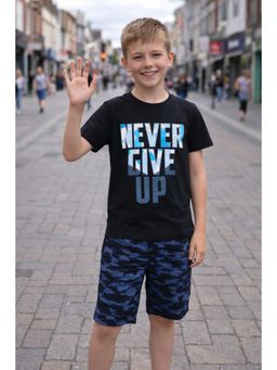 Ninos Dreams - Black Cotton Printed T-Shirt With Shorts