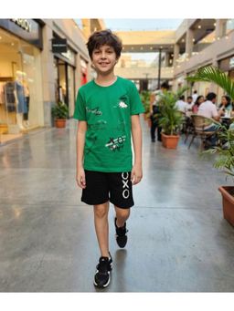 Ninos Dreams - Green Cotton Printed T-Shirt With Shorts