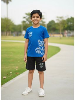 Ninos Dreams - Blue Cotton Printed T-Shirt With Shorts