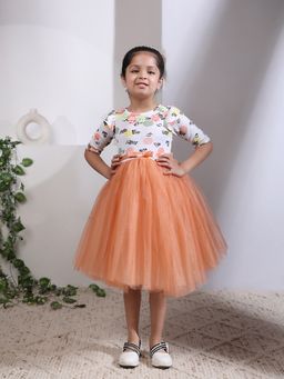 Toy Balloon Kids - Peach Satin Printed Dress