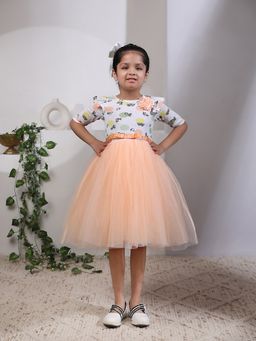 Toy Balloon Kids - Peach Satin Printed Dress
