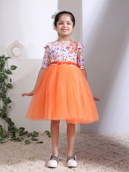 Toy Balloon Kids - Orange Satin Printed Dress
