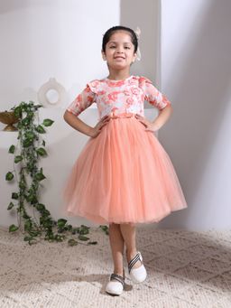 Toy Balloon Kids - Peach Satin Printed Dress