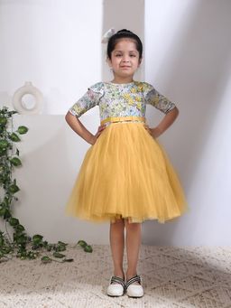Toy Balloon Kids - Yellow Satin Printed Dress